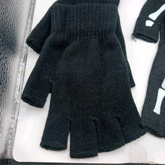 Skeleton Print Fingerless Goth Gloves-Black TWO Pair Unisex New - Picture 4 of 10